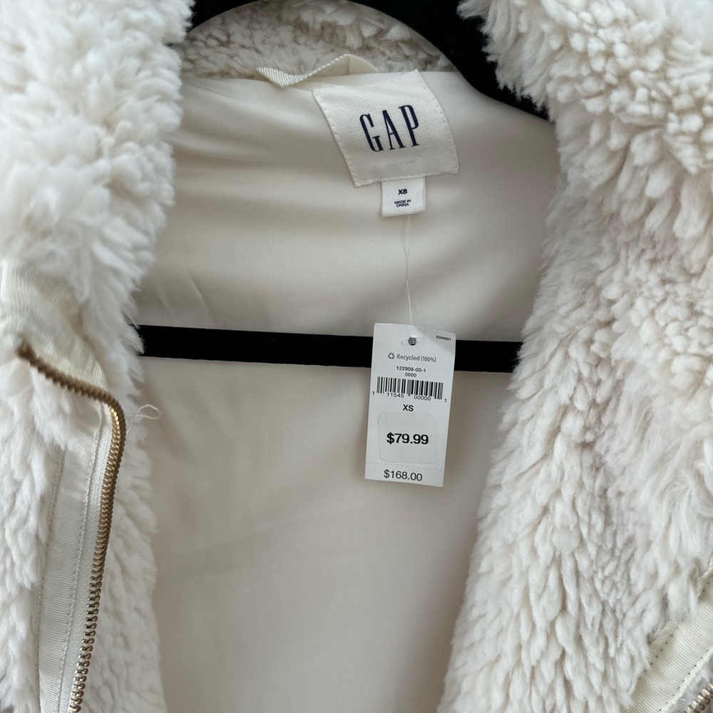 GAP Sherpa Teddy Long Zip Cream Coat - Picture 3 of 5